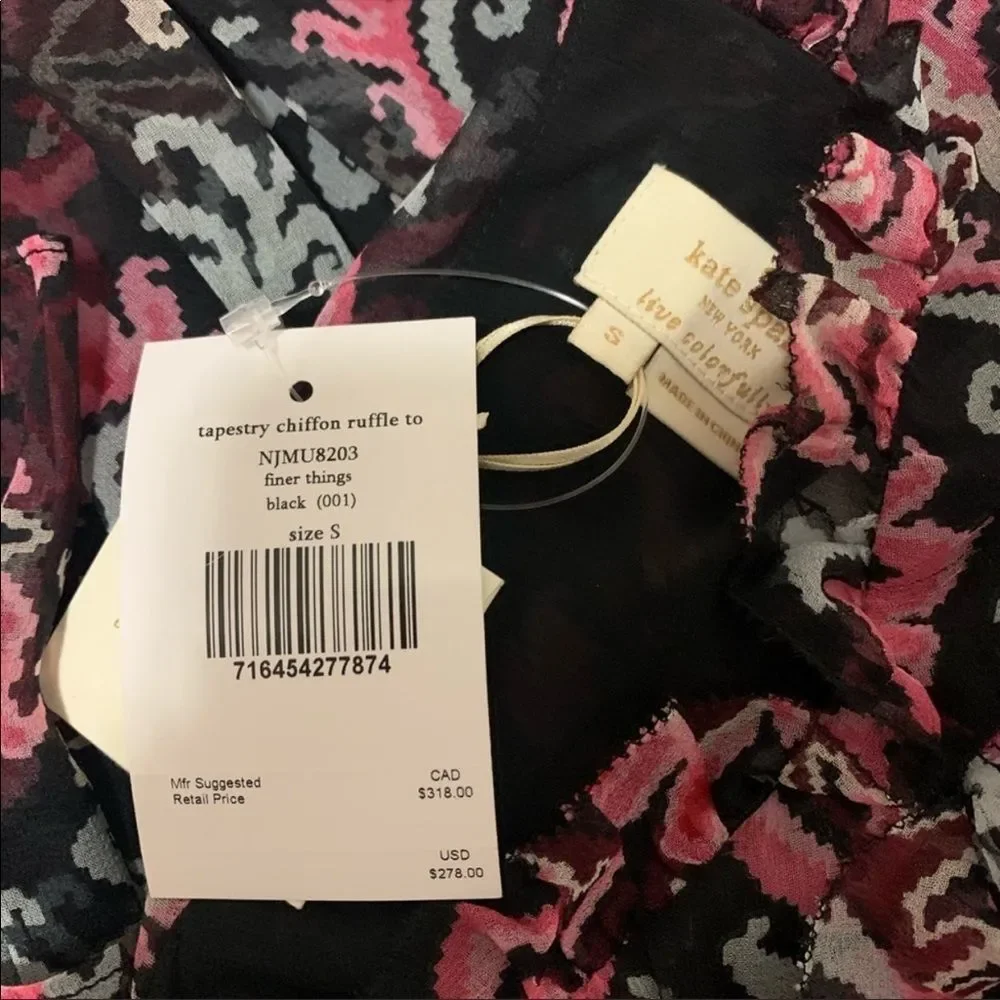 kate spade Black Pink Floral Ruffle Sleeveless Blouse